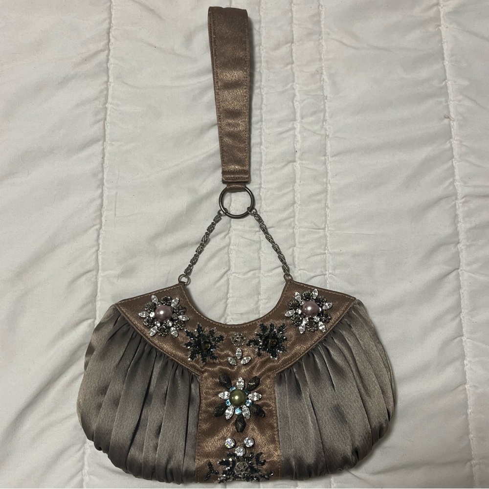 Elegant Beaded Clutch in Brown